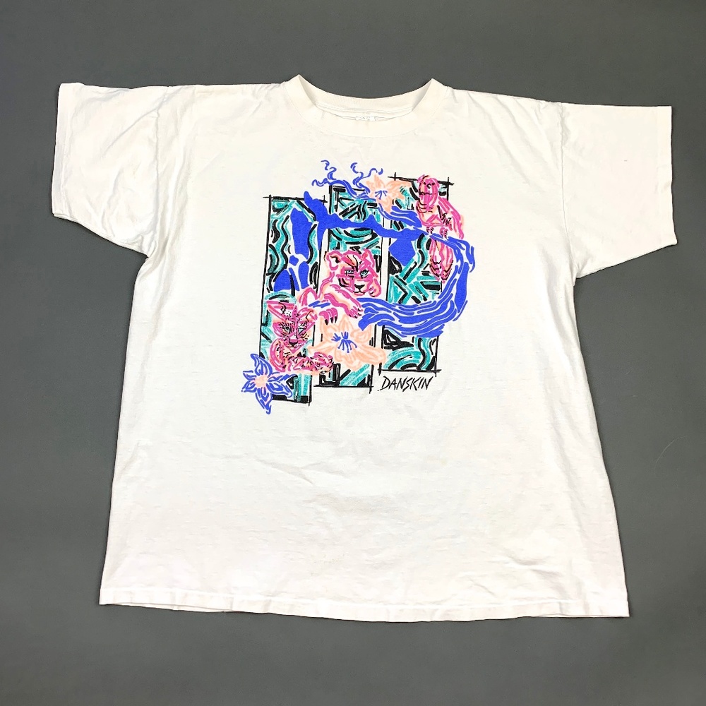 Vtg 90s Danskin Retro Abstract Graphic T-Shirt